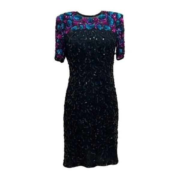 Stenay Black Silk Sequins Vintage Dress Size 6 - Picture 1 of 13